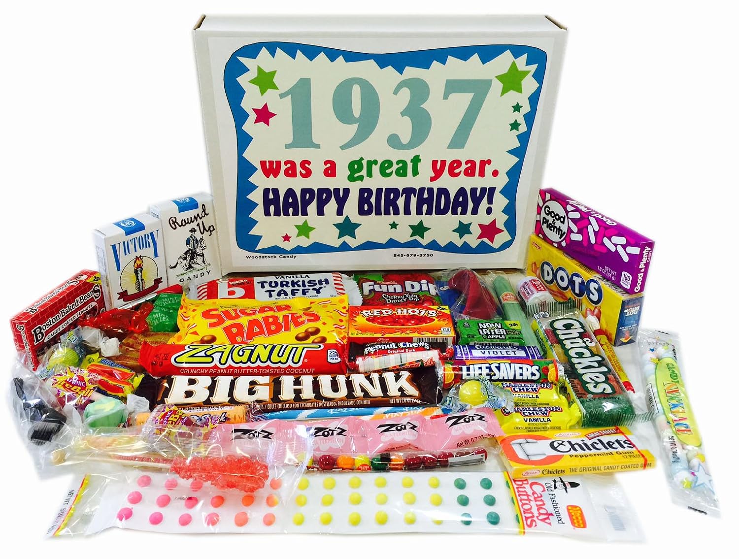 80th Birthday Gift Basket Box of Nostalgic Retro Candy from Childhood