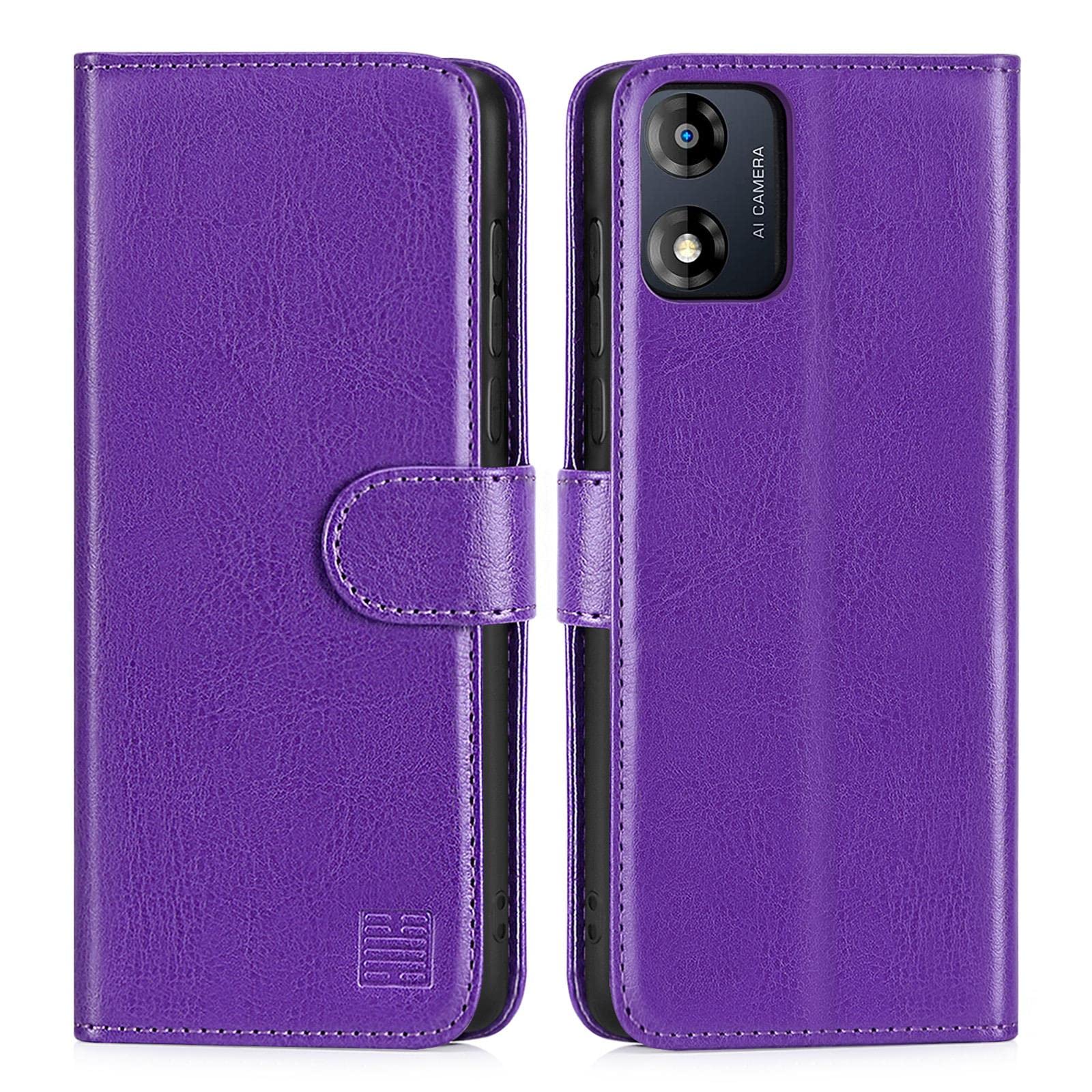 32nd Book Wallet PU Leather Case Cover for Motorola Moto E13, Flip Case With RFID Blocking Card Slots, Magnetic Closure and Built In Stand - Purple