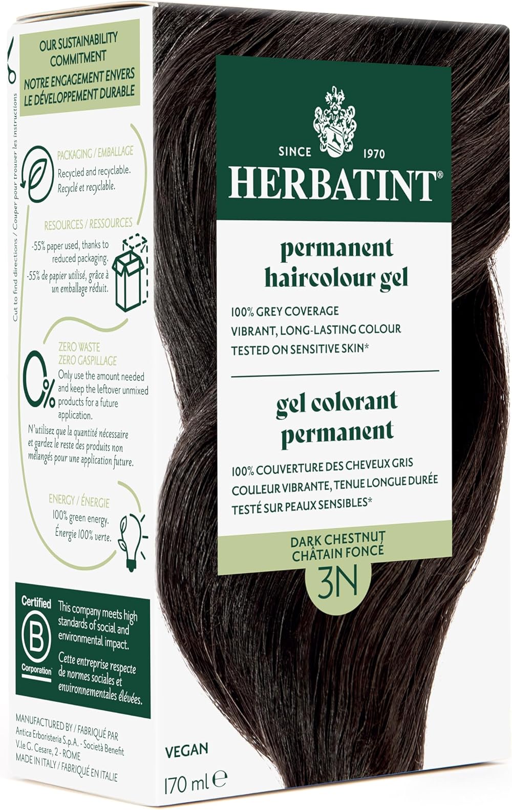 Herbatint Hair Dye 3N Dark Chestnut NOVAVIS 60 ml Kit