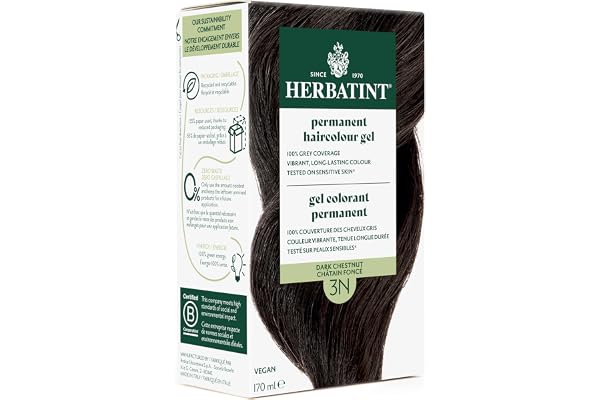Herbatint Permanent Hair Color Gel 3N Dark Chestnut 170mL | 100% Long-Lasting Coverage of Grey Hair – Natural, Ammonia-Free,