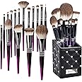 Bueart Design 16PCS Ultra Soft Labeled Makeup Brushes Set with HOLDER case Cosmetic make up brush set (16Pcs Black Rose Red+Holder)