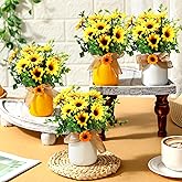 Nitial 4 Pcs Artificial Fake Flowers in Vase Decorations Sunflower Table Centerpiece Decoration Summer-Sunflowers in Vase Cute Artificial Plant Decor for Summer Farmhouse Home Office Party Gift