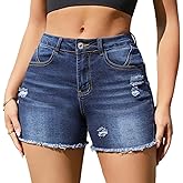 Tunlaud Women High Waisted Skinny Stretchy Denim Shorts Casual Summer Frayed Raw Hem Distressed Ripped Short Jeans