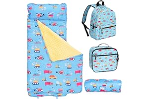 KULAHLIK Toddler Nap Mat with Matching Backpack & Lunchbox, Kids Sleeping Bag with Removable Pillow & Blanket, Napping Mats for Preschool, Daycare, Travel, Pre K Roll up Slumber Bags for Ages 3-6 Years