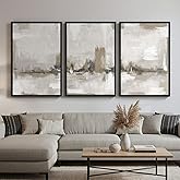 Large Framed Neutral Abstract Wall Art for Living Room, 3 Piece Modern Beige Brown Canvas Artworks, Minimalist Painting Prints for Entryway Hallway Home Office Wall Decor, 24x36 In
