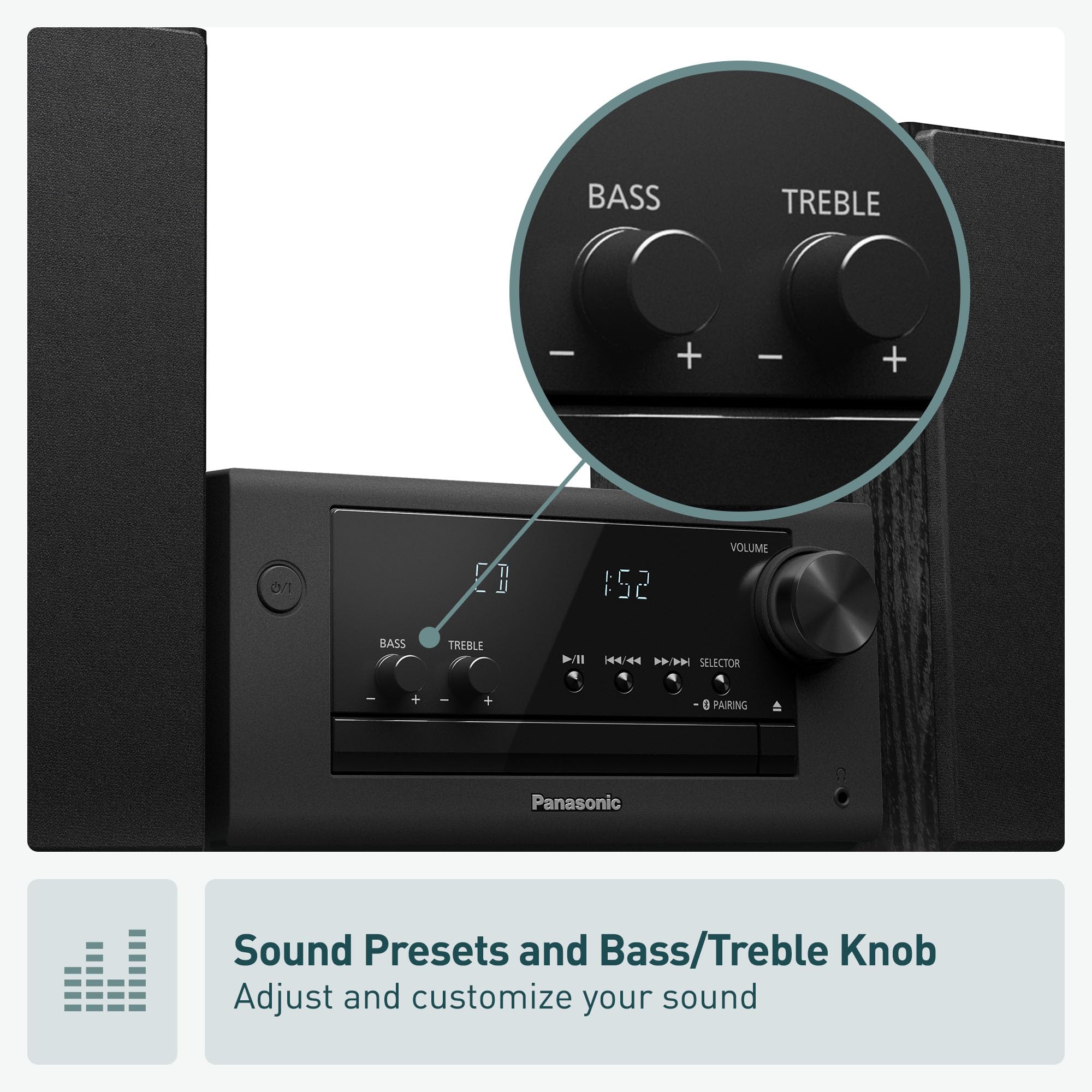 Panasonic Compact Stereo System with CD Player, Bluetooth, FM Radio and USB with Bass and Treble Control, 80W Stereo System for Home with Remote Control - SC-PM700PP-K (Black)