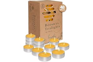 HYOOLA Beeswax Tealight Candles in Aluminum Cup - 48 Pack - 100% Pure Natural Beeswax Candles
