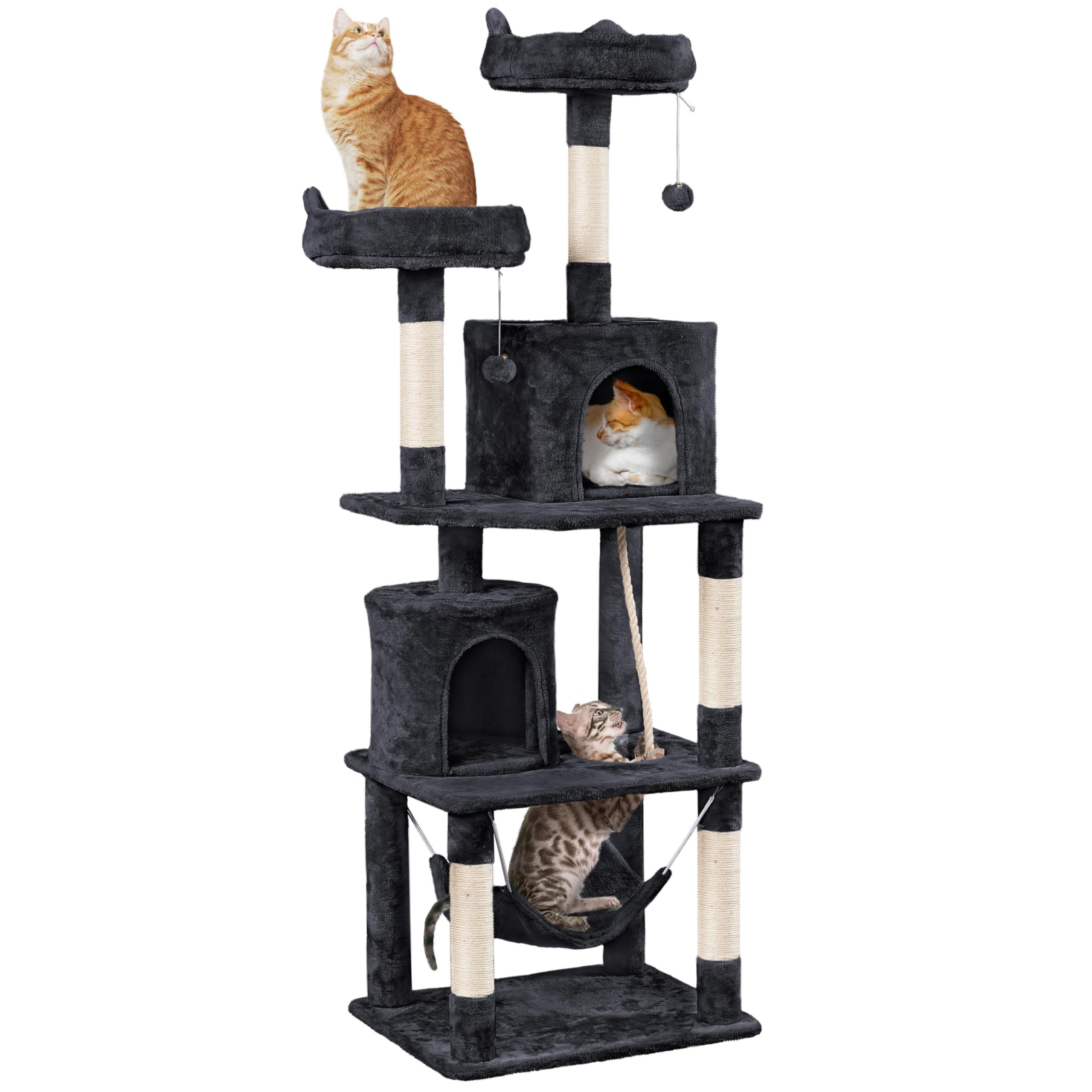 Yaheetech Cat Tree, 70.5in Climbing Tower for Indoor Cats, Multi-Level Kitten Condo with Scratching Post, Pet Activity Center w/Plush Perches & Hammock & Dangling Ball, Black Image