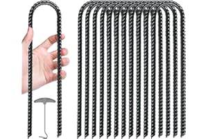 Gtongoko 12 Pack Trampoline Stakes Anchors High Wind, 12 Inch Ground Anchors Heavy Duty, Trampoline Tie Down Anchor Kit, Ground Stakes Galvanized Steel, U Shaped, Black