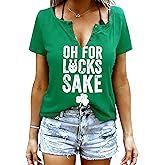 St. Patrick's Day Green Outfits Shirts for Women Funny Lucky Irish Shamrock V Neck T Shirt St. Patty's Day Tops