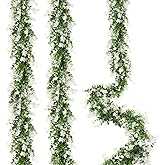 RECUTMS Faux Eucalyptus Garland Plant Fake Vines, Artificial Hanging Eucalyptus Leaves Greenery Vines for Wedding Backdrop Arch Wall Party Home Bedroom Decor Indoor Outdoor(White)