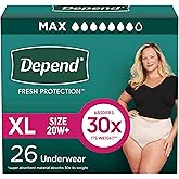 Depend Fresh Protection Adult Diapers, Incontinence & Postpartum Bladder Leak Underwear for Women, Disposable, Maximum, Extra-Large, Blush, 26 Count, Packaging May Vary