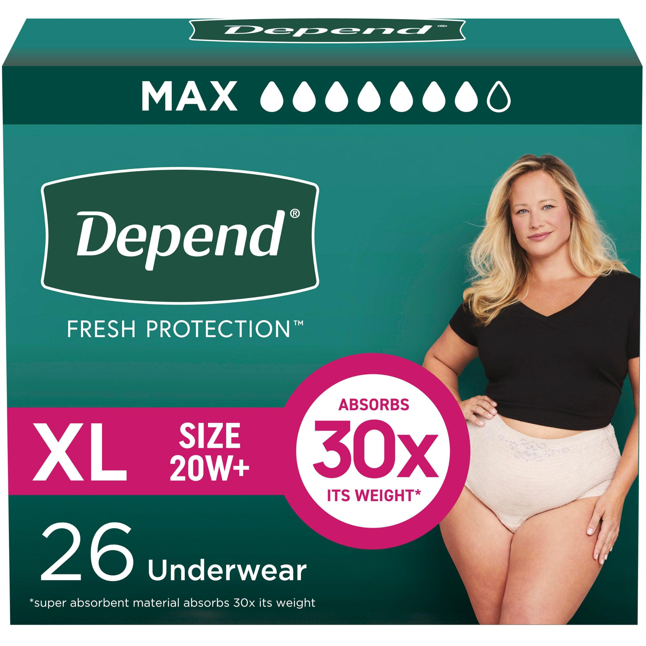 Photo 1 of Depend Fresh Protection Adult Diapers, Incontinence & Postpartum Bladder Leak Underwear for Women, Disposable, Maximum, Extra-Large, Blush, 26 Count, Packaging May Vary