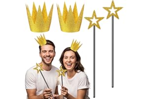 U-Goforst Gold Star Wand and Crown - Paper Gold Crowns Hats Angel Princess Fairy Costume for Wedding Party Cosplay Birthday Halloween Dress up Accessories