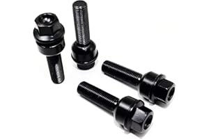 VERITEK PERFORMANCE Set of 20 Veritek 14x1.5mm 45mm Extended Thread R14 Radius Black Ball Seat Washer Lug Bolts for Porsche Factory Wheels