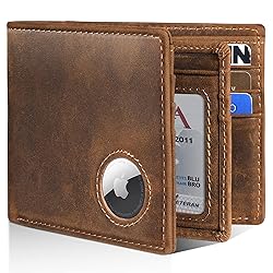 Mens Wallet With AirTag Holder, Bifold Leather RFID
