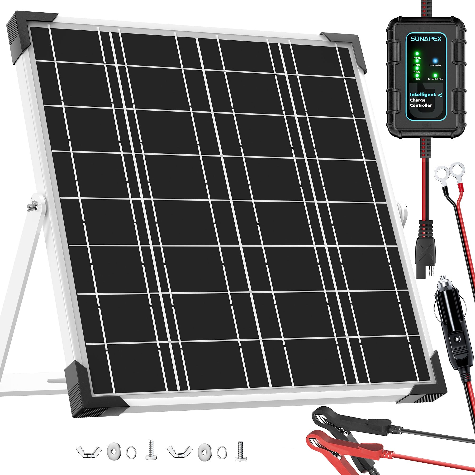 SUNAPEX 20W 12V Solar Battery Charger Maintainer, Waterproof Solar ...