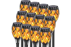 Aityvert Upgraded Larger Solar Torch, Waterproof Outdoor Dancing Flames Garden Lights, Flickering Flames Landscape Decoration Pathway Patio Lights 19" 20 LED (12 Pack)