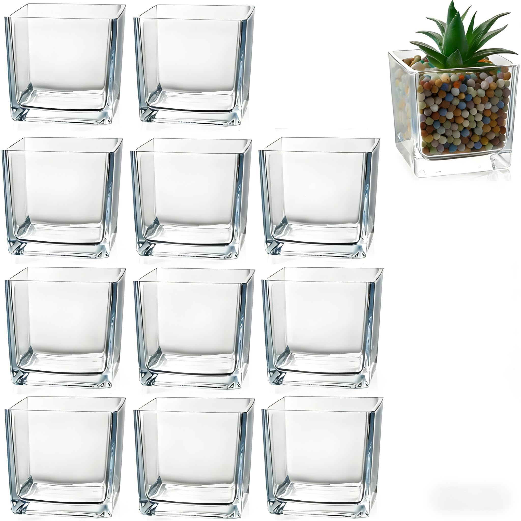Photo 1 of 12pcs Square Glass Vases for Centerpieces, 3.15" Clear Short Glass Vase Cube Plant Terrarium, Candle Holder for Wedding Centerpiece, Office Decorations, Home Décor, Parties