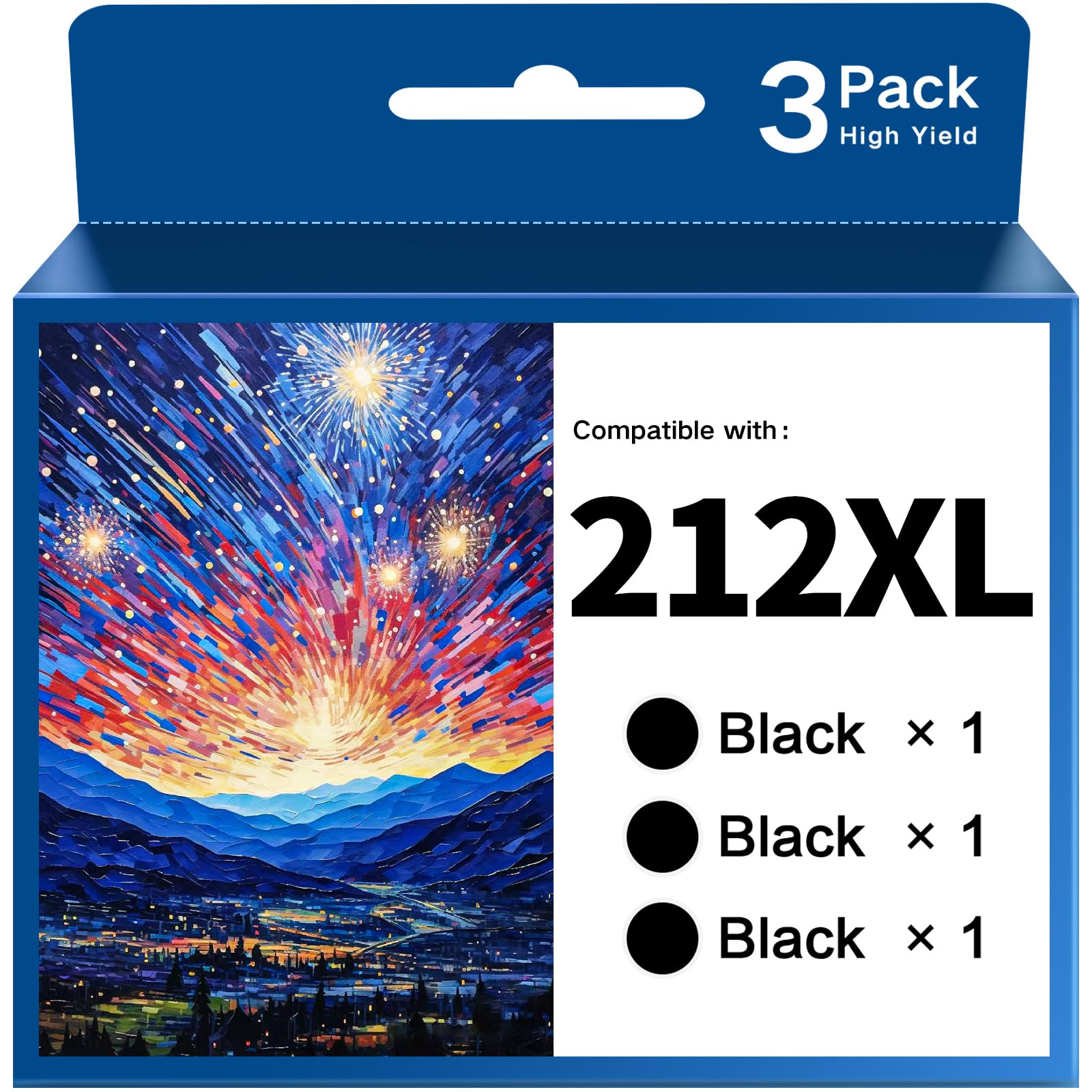 Photo 1 of Remanufactured 212 XL Ink Cartridges for Epson 212 Black Ink 212XL T212 T212XL Ink Cartridges High Yield for XP-4100 XP-4105 WF-2850 WF-2830 (3 Black Pack)