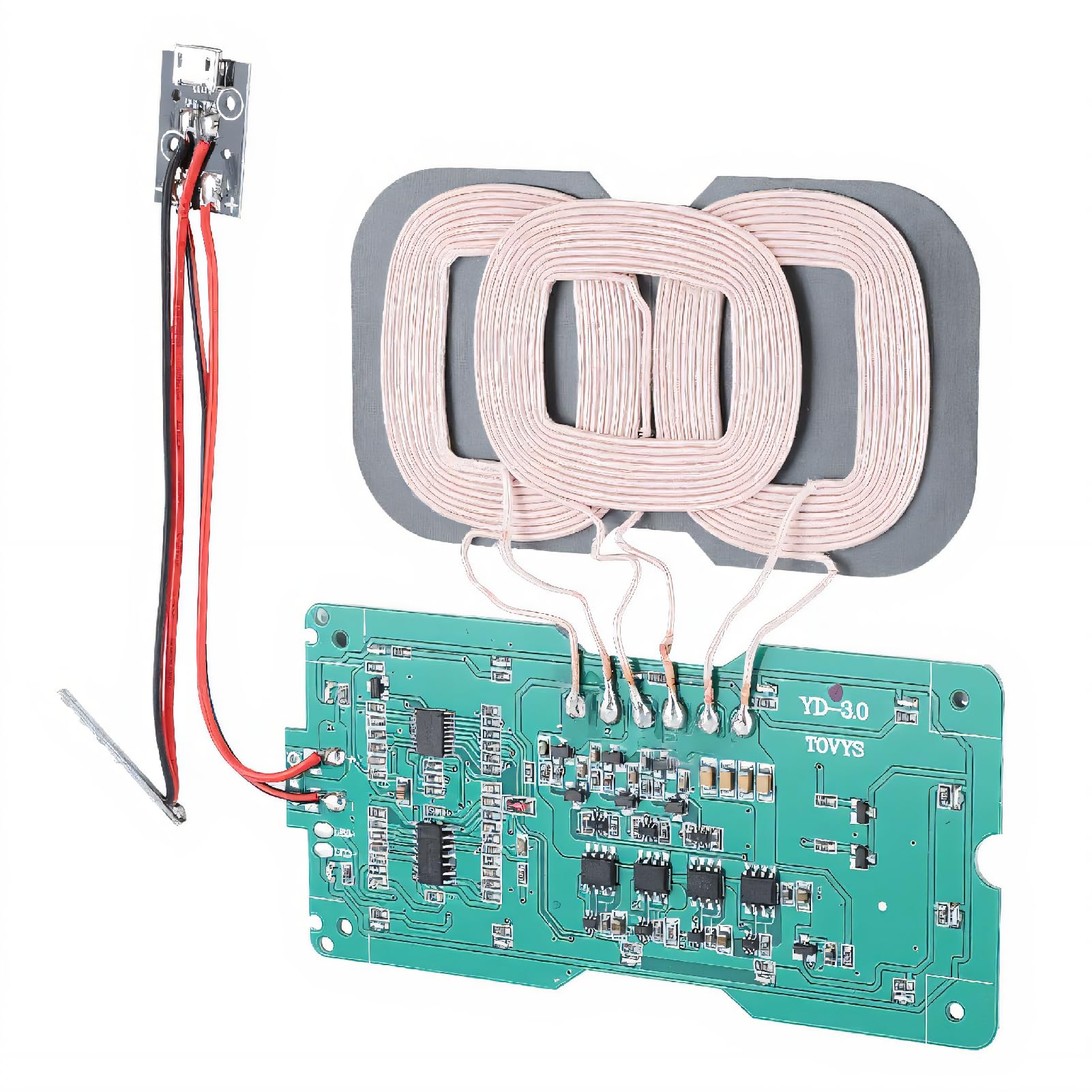 Qi Wireless Charger PCBA Circuit Board, 3 Coil, Micro USB Port, DIY Kit, Compatible with Qi Standard Phones