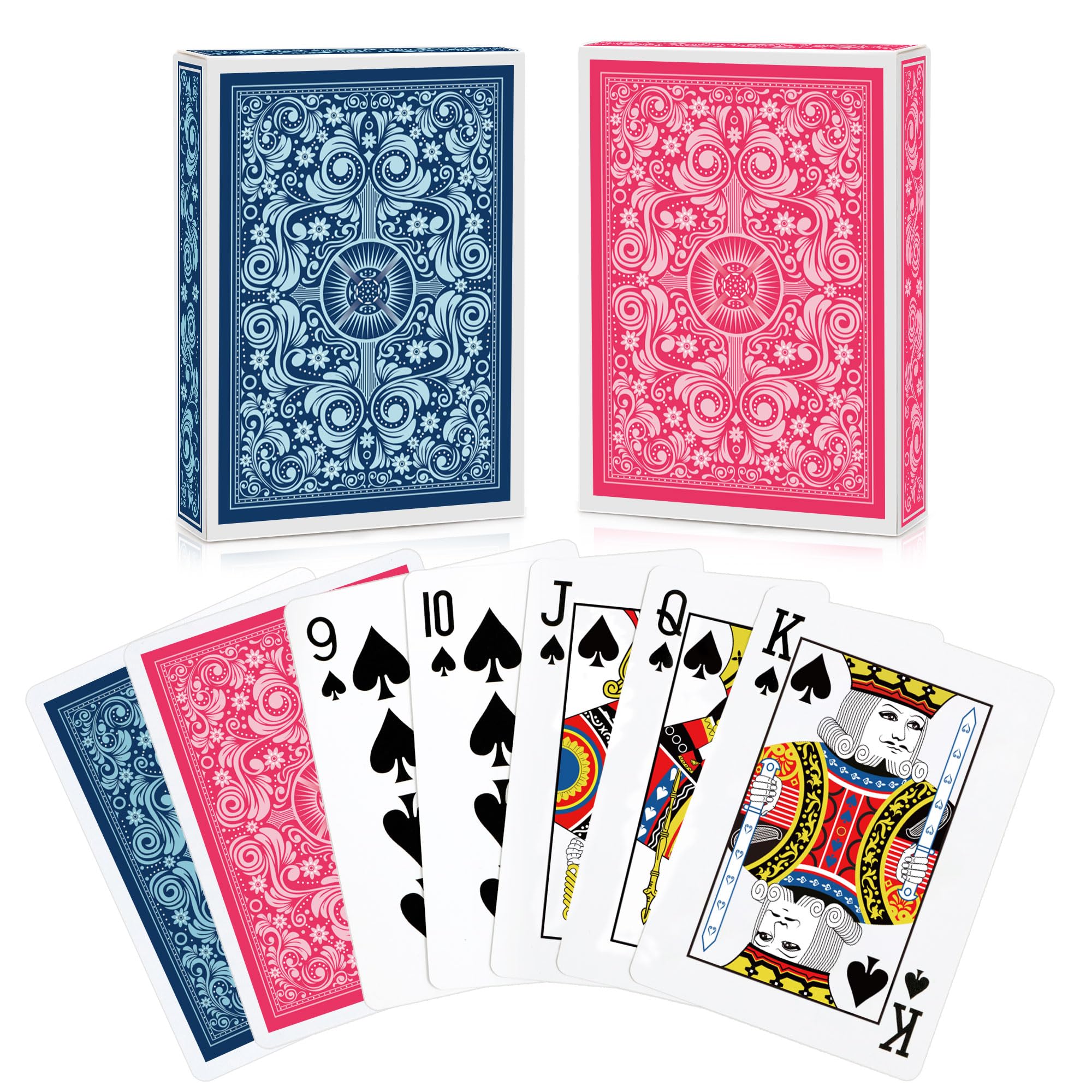 Aomaic 2 Pack Playing Cards Decks of Cards Poker Card for Adults Pack of Cards Professional Standard Index Playing Cards Set for Card Games Pinochle Cartas Magic Props