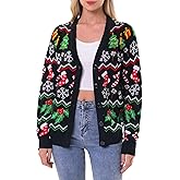 RAISEVERN Ugly Christmas Cardigan Sweater Women Oversized Knit Open Front Tops