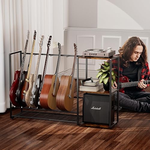 GeeWin 5 Guitar Stand - Folding Multi Guitar Rack For Acoustic, Electric & Bass Guitars