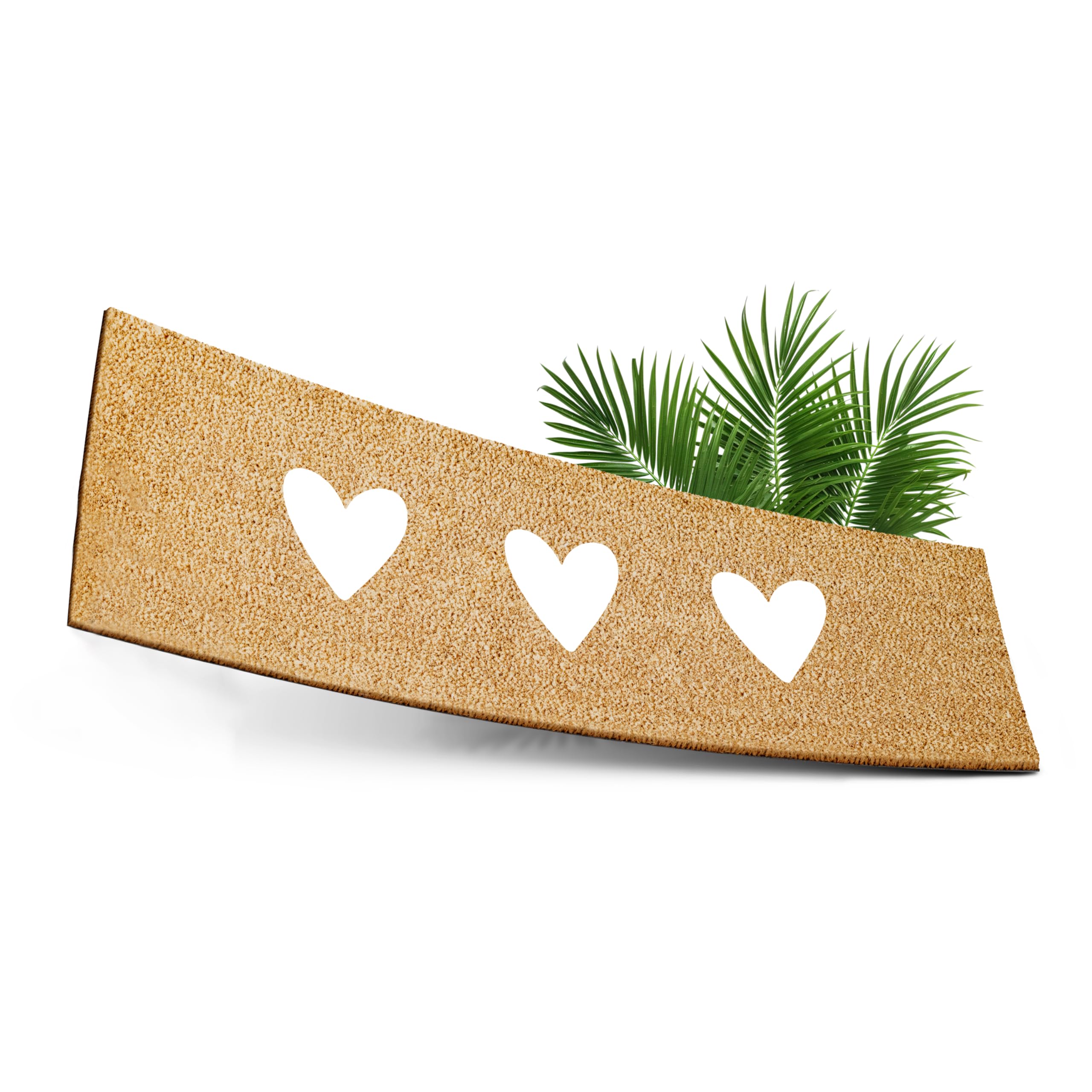ElbFuchs® Coir Door Mat Outdoor | 75x25 cm | White Hearts | Non-Slip & Antibacterial | Front Door Mat for Inside & Outside