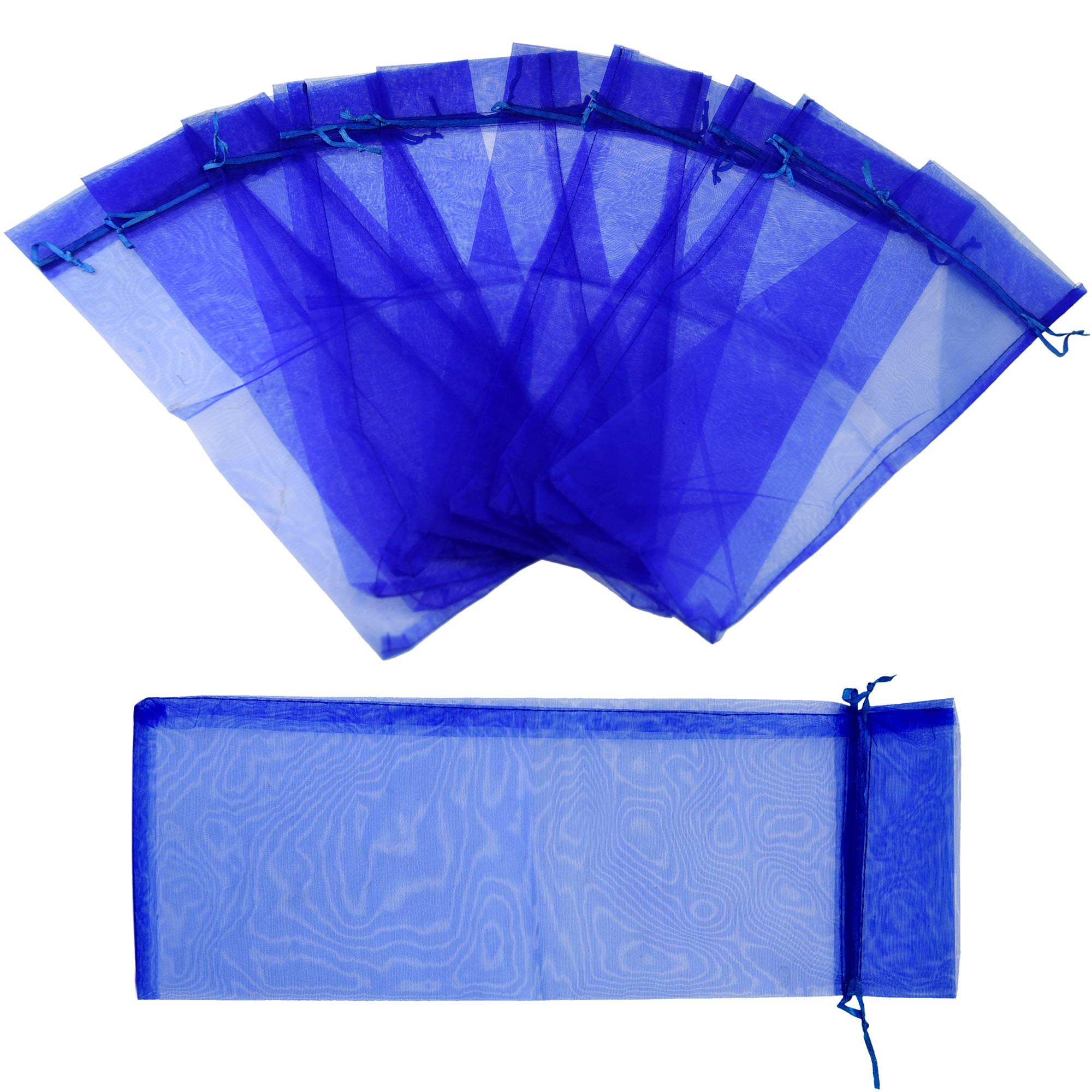 FiveSeasonStuff Organza Bags for Wine Bottles Wedding Favours Gift Bags Jewellery Birthday Party Gift Wrapping 10 Pouches (14cm x 37cm, Royal Blue)