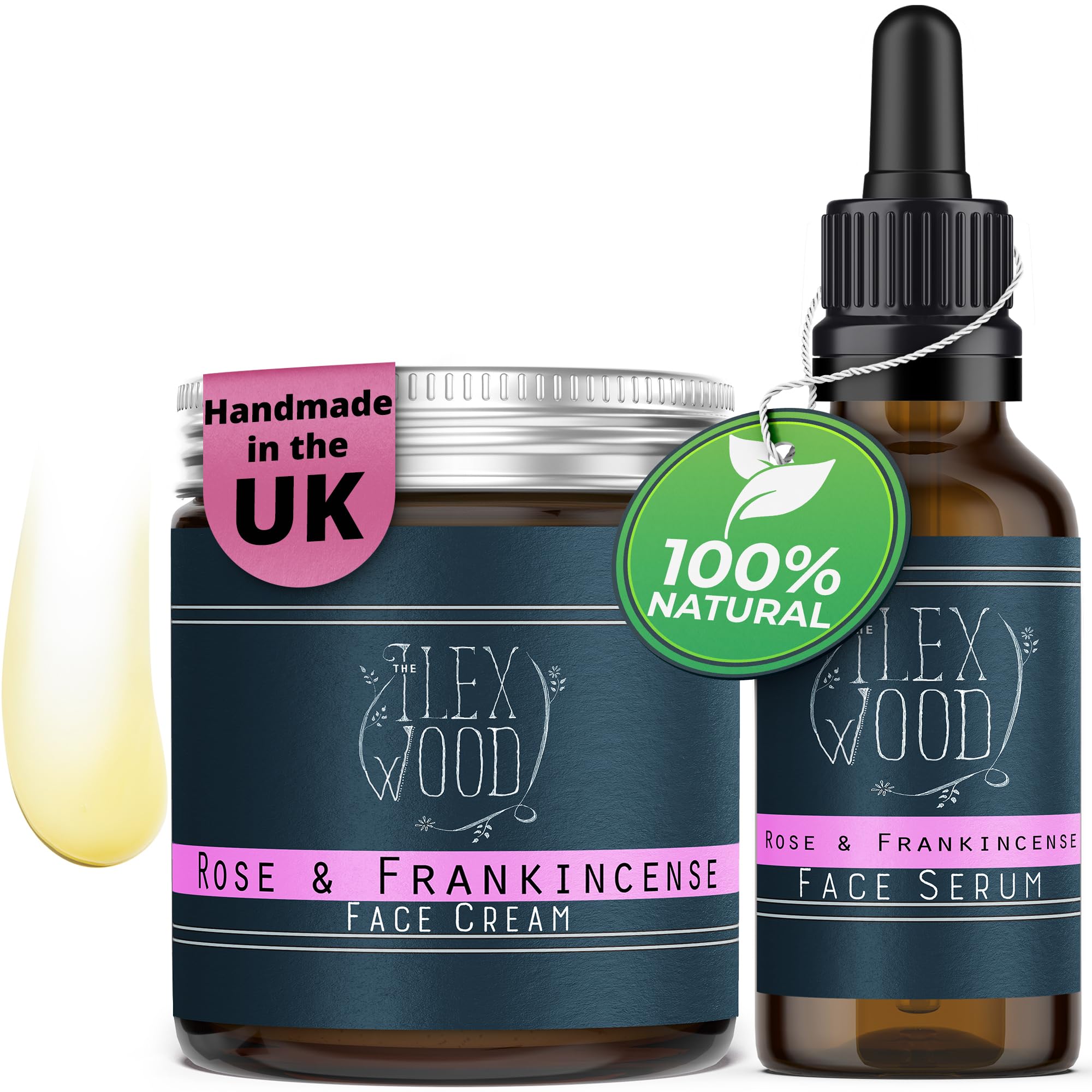 The Ilex Wood - 100% Natural Handcrafted Face Care, Vegan, Moisturising, Anti Ageing, Wrinkle and Line Reducing Ingredients (Rose and Frankincense Gift Set - Face Cream and Serum) — image 1