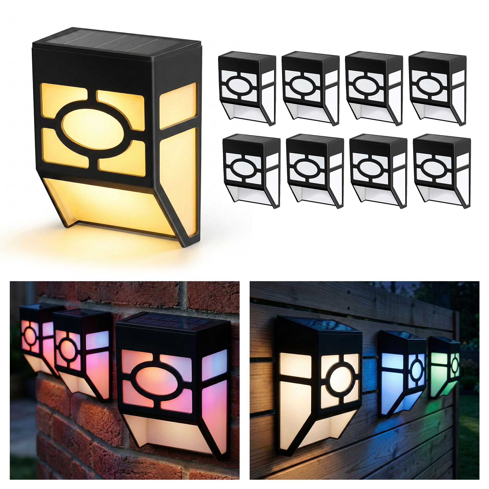 CUQOO Solar Fence Lights 8 Pack – Multicolour, Waterproof LED Lights for Fences, Patios, Decks & Driveways | Easy Installation, Durable & Weatherproof Solar (Energy Class A)