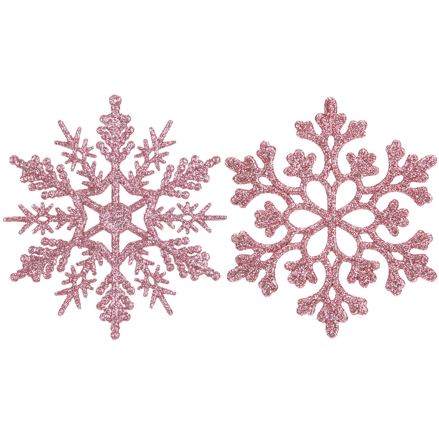 Sea Team Plastic Christmas Glitter Snowflake Ornaments Christmas Tree Decorations, 4-inch, Set of 36, Pink