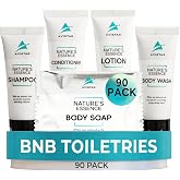 90 Piece Hotel Soap &amp; Bulk Toiletries - Travel Essentials for BnB Hosts &amp; Guests - Hotel Shampoo &amp; Conditioner Supplies for Guests, Hotel Toiletries Bulk Set, Mini Bulk Travel Size Toiletries