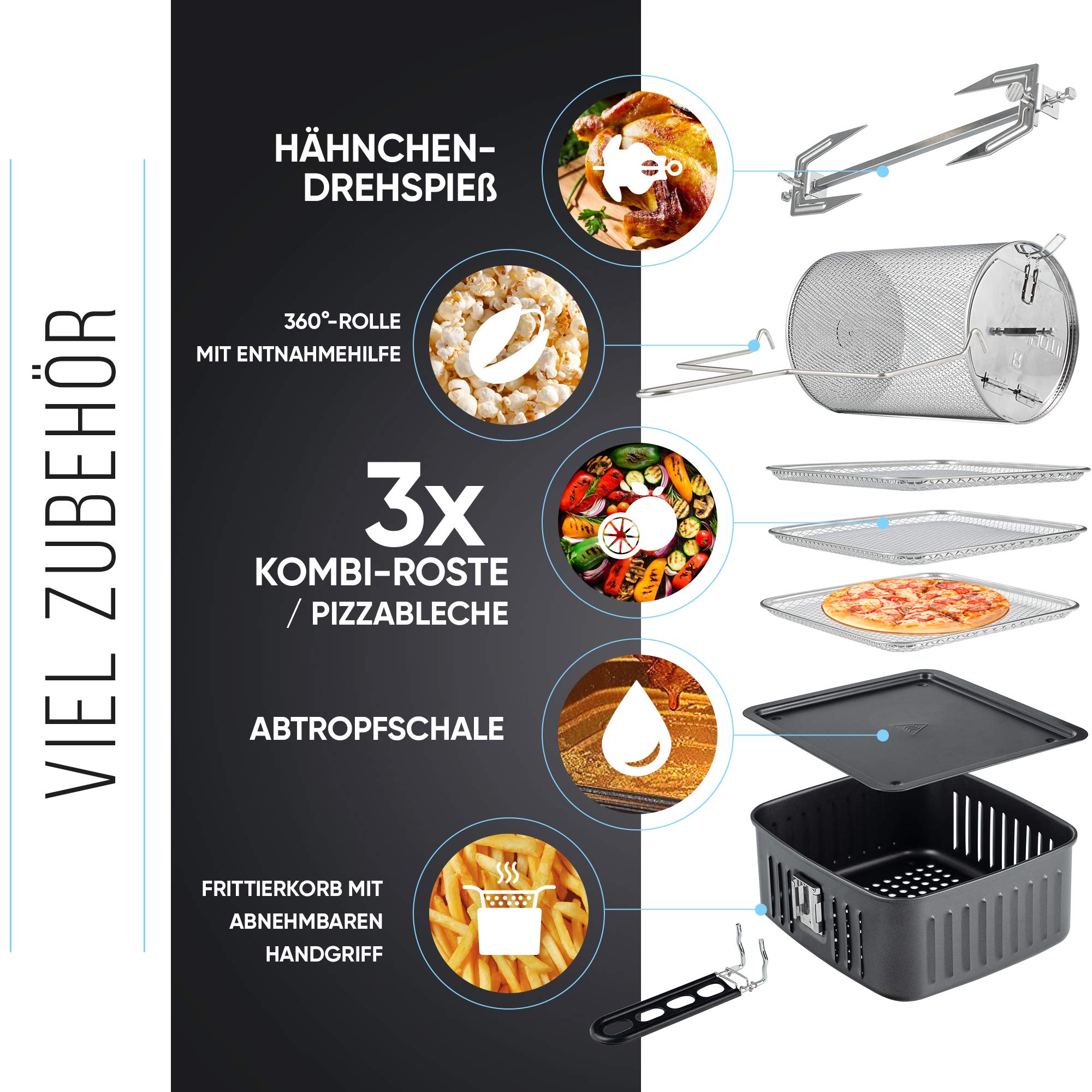 Balter Heißluftfritteuse Airfryer, 12 Liter XXL, Mini Backofen, Dörrautomat, Friteuse Heissluftfritteuse, 10 Programme, all-in-1 Air Fryer, Rezeptbuch, HL-1200 2
