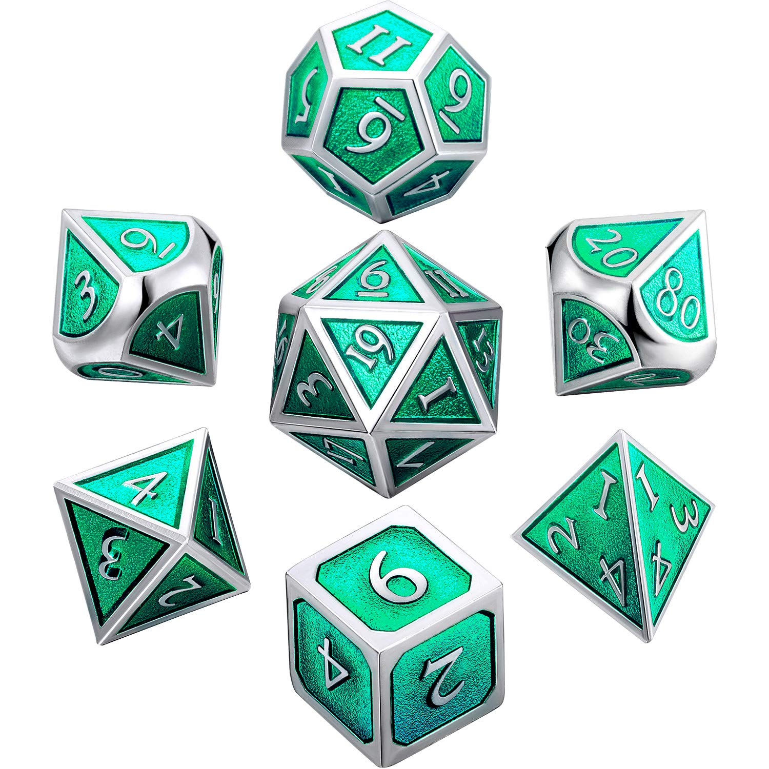7 pieces. D&d dice. 7 pieces. Metal dice. 7 pieces.