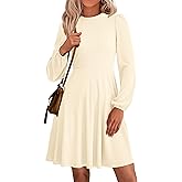 PRETTYGARDEN Womens Long Sleeve Mini Dress 2026 Fall Trendy Crewneck Ribbed Knit Soft A Line Flowy Summer Formal Dresses