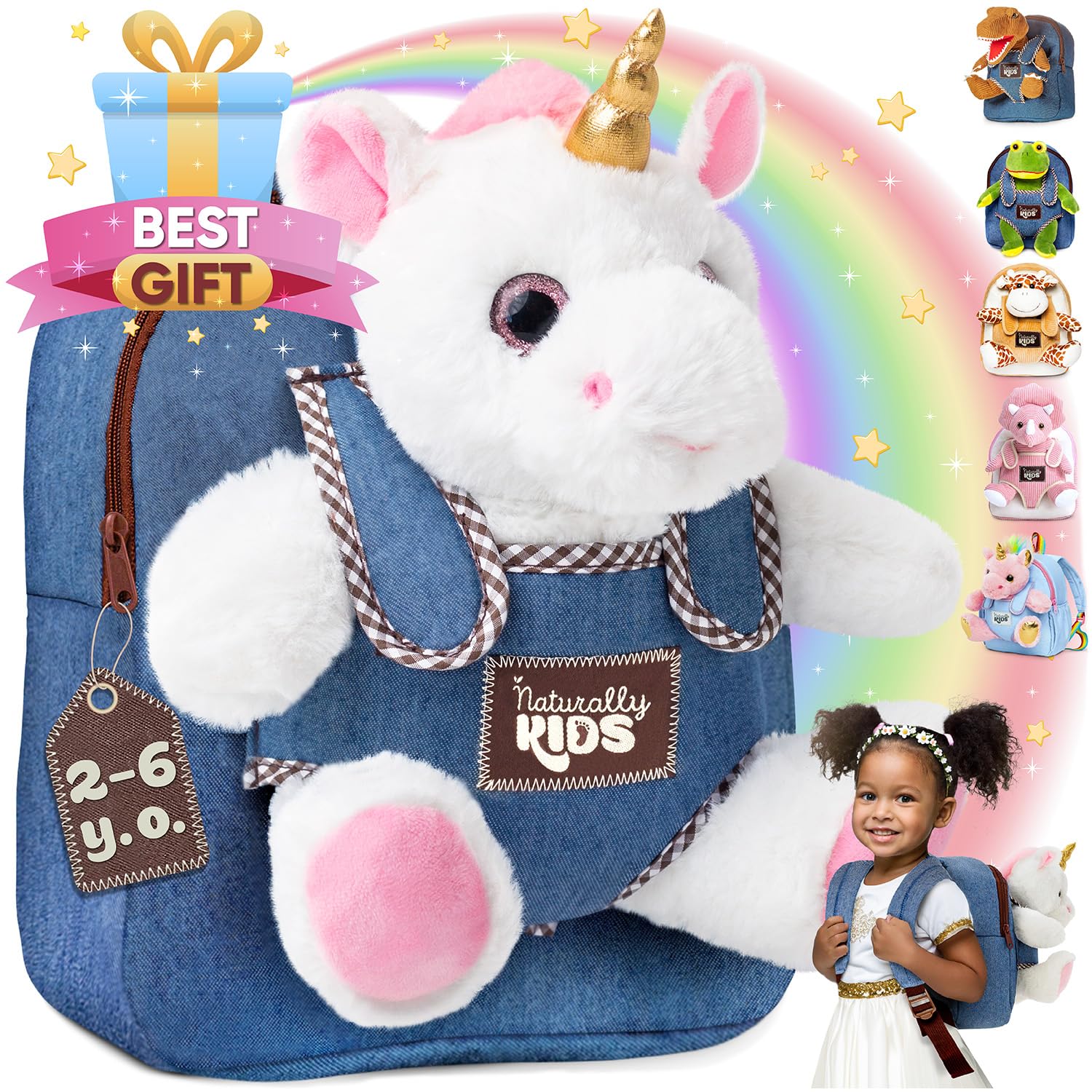 Naturally KIDS Unicorn Toys, Birthday Gifts for Girls, 3 Year Old Girl Gifts for 2 Year Olds Girls, Unicorn Backpack