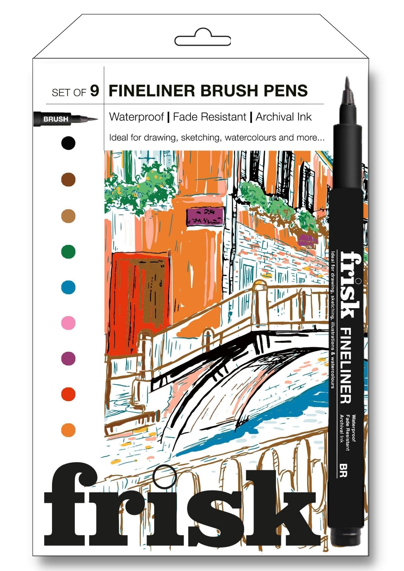 Frisk Coloured Brush Fineliners Set of 9