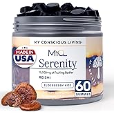 Serenity Reishi Mushroom Gummies for Adults - 500mg Whole Fruiting Body Extract - Sleep Gummies for Adults and Kids - Vegan, Gluten-Free - Stress Relief, Relaxation - Elderberry Kiss, 60 Count