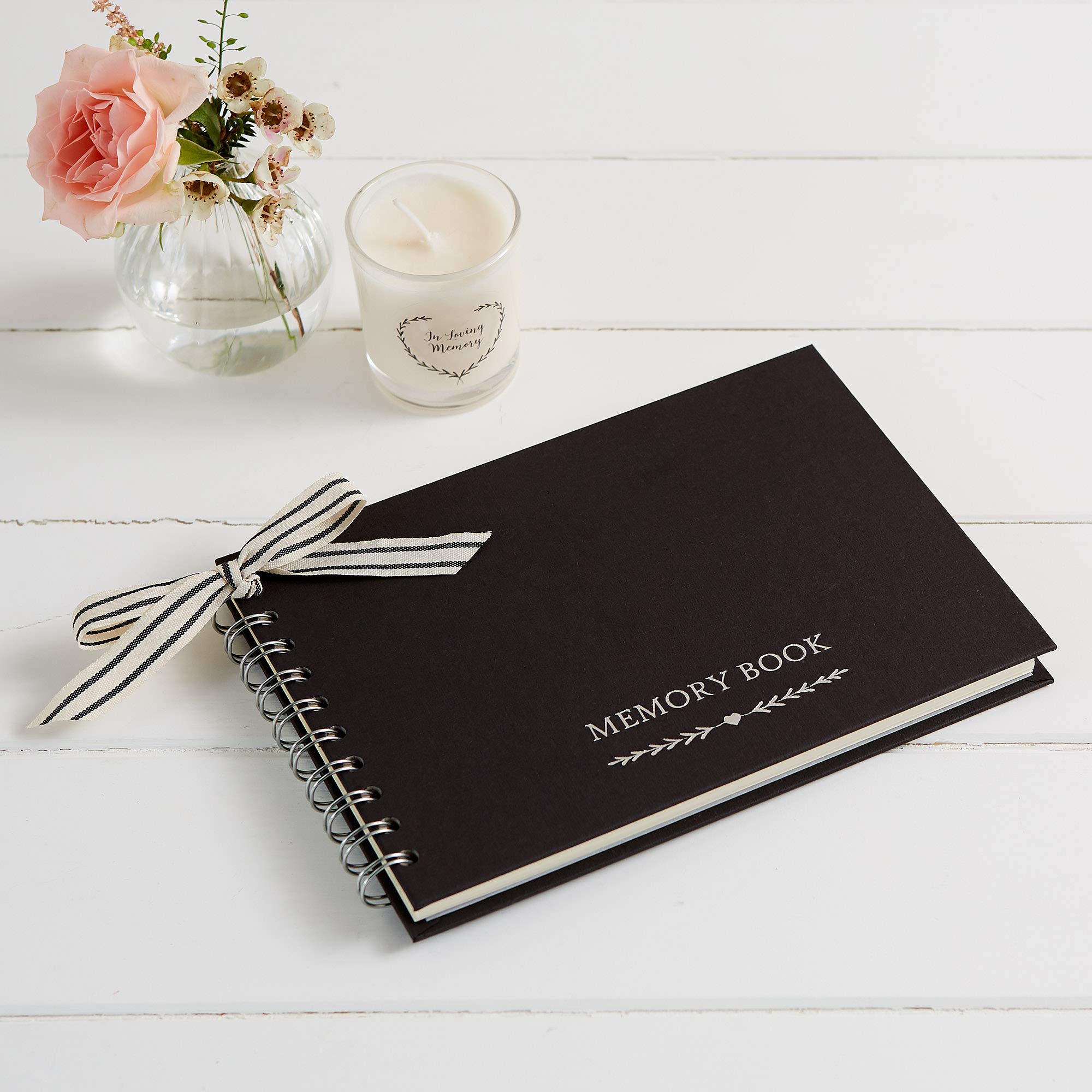 ANGEL & DOVE Black A5 Memory Book, Funeral Guest, Remembrance, Condolence, Celebration of Life