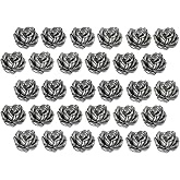 Bezelry 30 Pieces Small Rose Bloom Gray Silver Metal Shank Buttons. 12mm (15/32 inch)