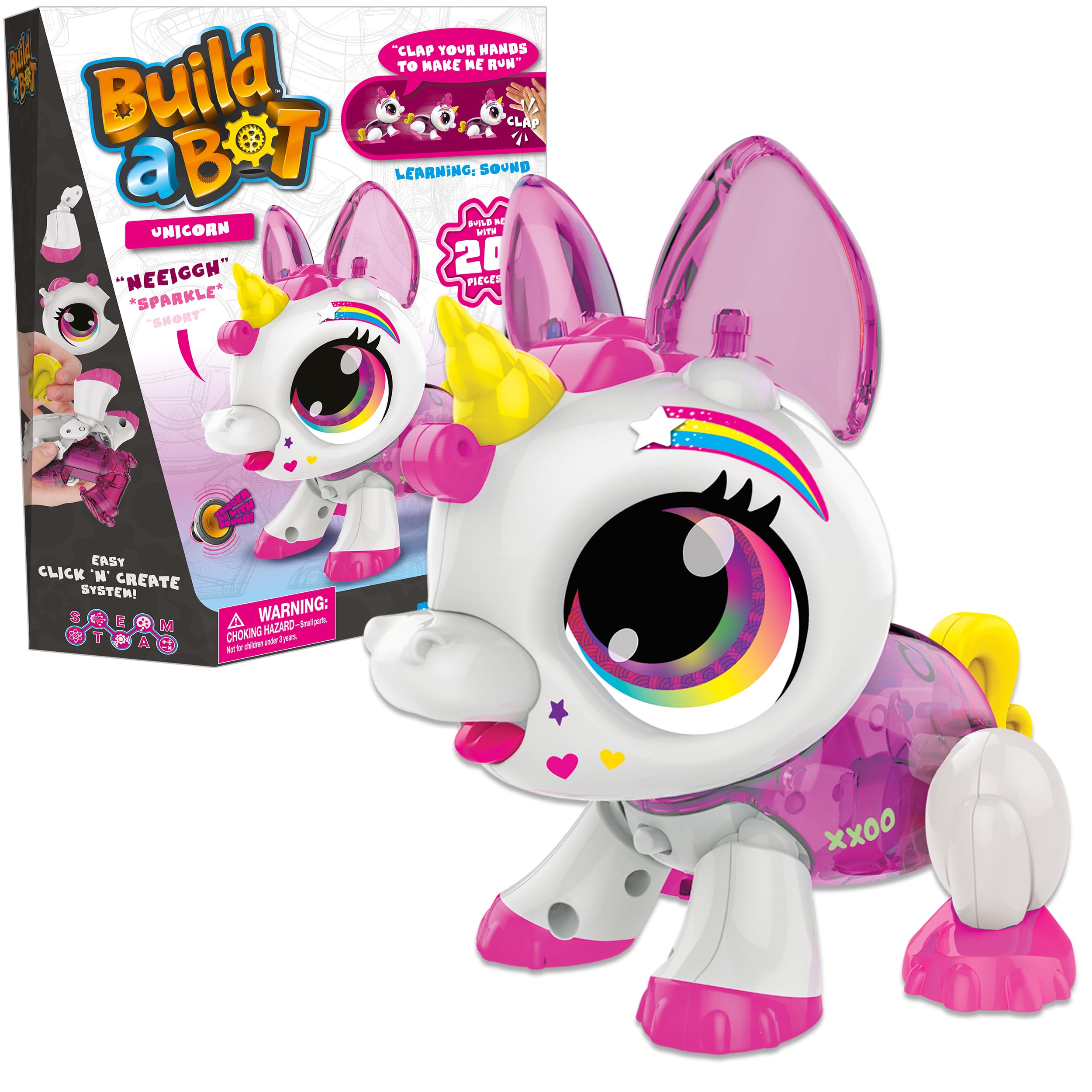 Build-a-Bot: Unicorn | Build Your Own Interactive Pet Unicorn | Easy Click 'n' Create System | 20+ Piece STEM Robot Kit for Kids | For Ages 4+