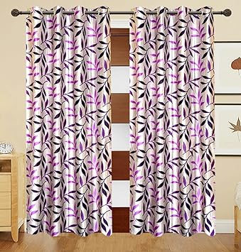 Buy Kings Purple Leaf Polycotton 5ft Pack Of 2 Window Curtains