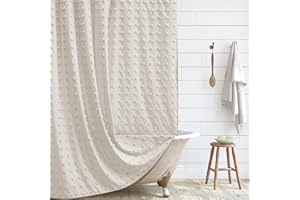 Siiluminisoy Boho Farmhouse Beige Shower Curtain, 72 x 72 Tufted Pleat Floral Puffs Textured Modern Farmhouse Minimalist Shower Curtain Set with Hooks for Bathroom
