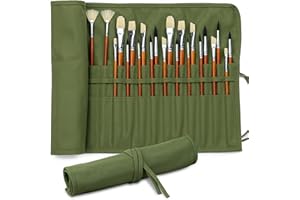 30-Slot Roll-Up Paint Brush Holder, Premium Canvas Brush Organizer for Artists, Washable Travel Brush Case for Watercolor, Ac