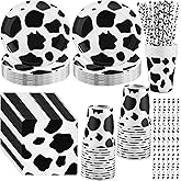 Lewtemi 100 Pcs Cow Print Party Supplies Kit, Include Napkins, Plates, Cups, Straws for Farm Animal Theme Birthday Party Picnic Decoration