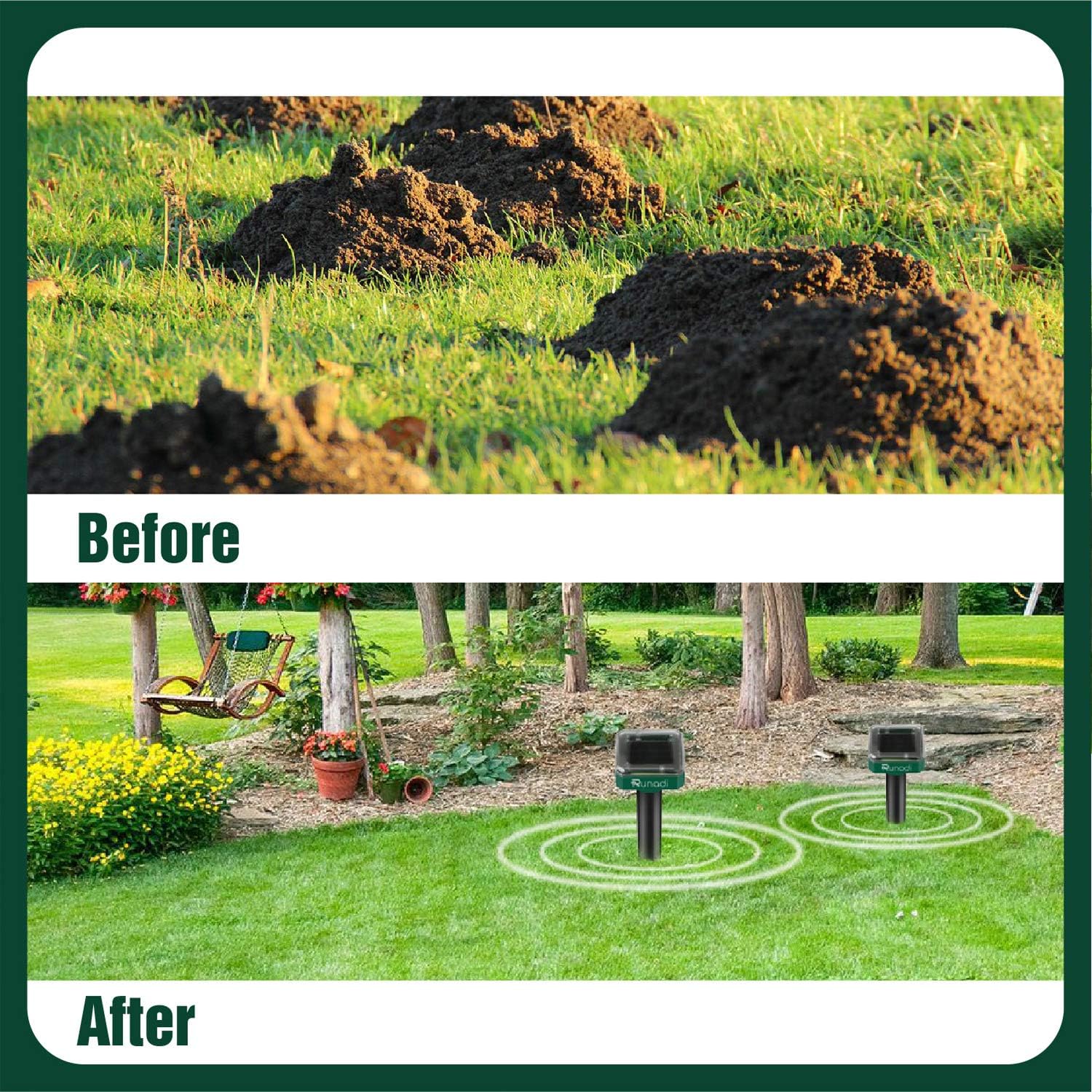 RUNADI Mole Repellent 2 Packs - Outdoor Insect Deterrent - Solar Powered Snake Remover for Mole, Vole, Gopher, Snakes and Other Animals : Garden & Outdoor