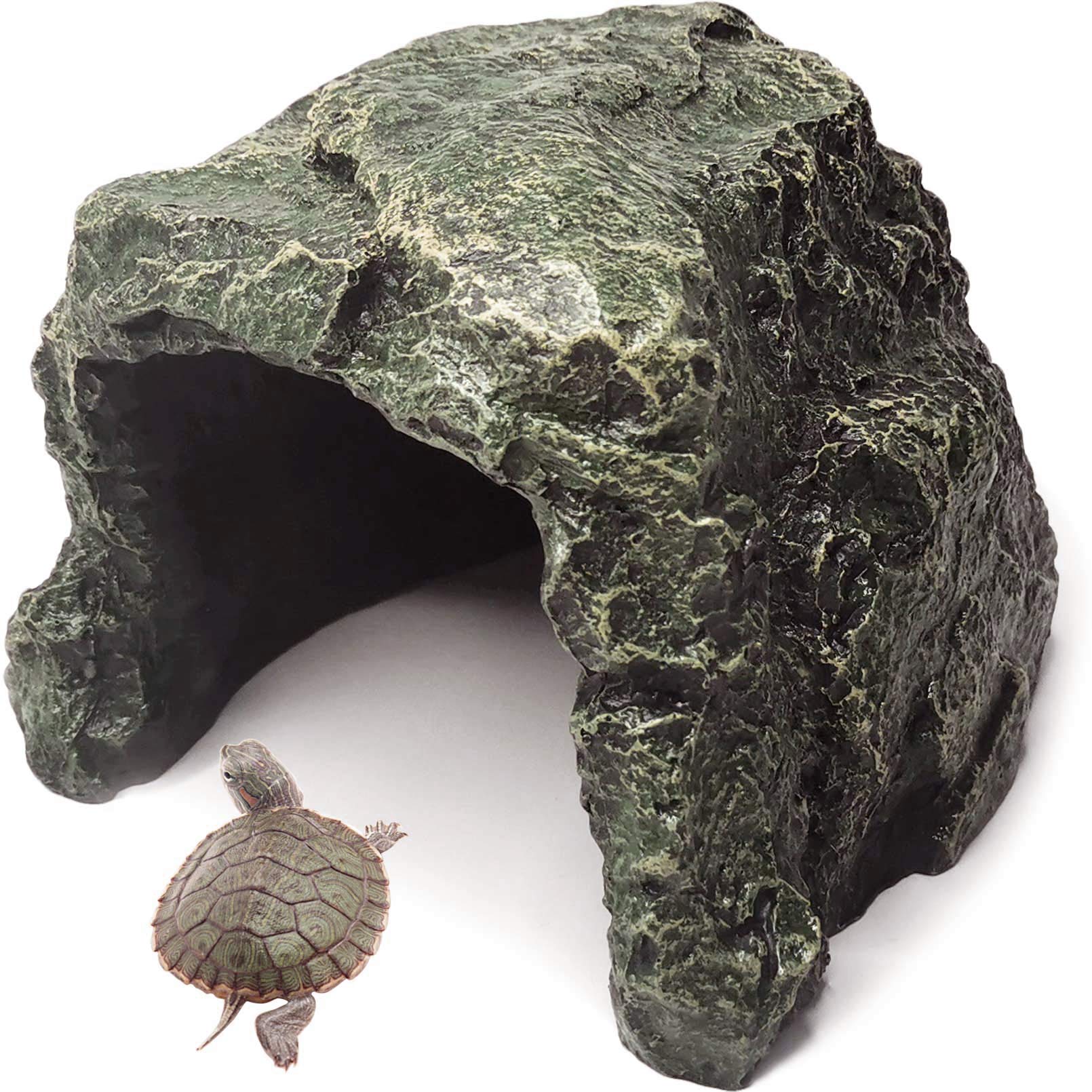 Reptile Hideout Cave Tortoise Rock Aquarium Decoration Terrarium Stone Hideaway Natural Habitat Ornament for Gecko Spiders Frogs Lizards Fish Amphibian