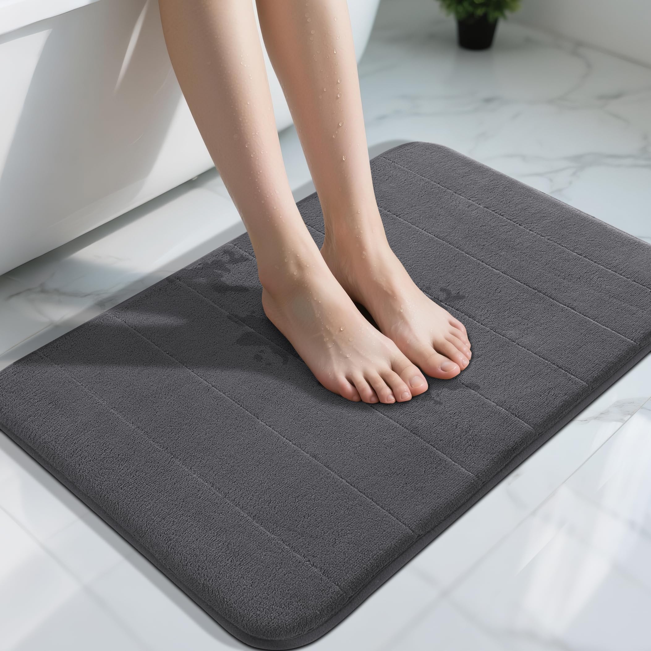 Yimobra Memory Foam Bath Mat Large Size, 51 x 81 cm, Soft and Comfortable, Super Water Absorption, Non-Slip, Thick, Machine Wash, Easier to Dry for Bathroom Floor Rug, Dark Gray